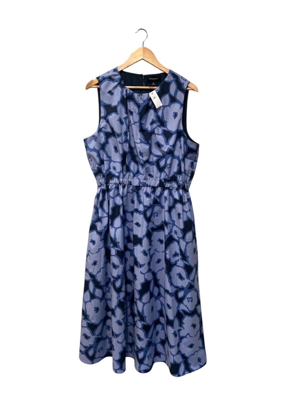 Banana Republic Factory Navy Floral Midi Dress NWT Elastic Waist Pockets Size 14